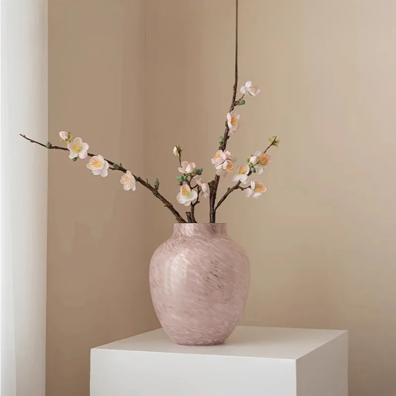 

CL medieval light pink glass, especially beautiful vase ornament, high-end living desktop flower arrangement