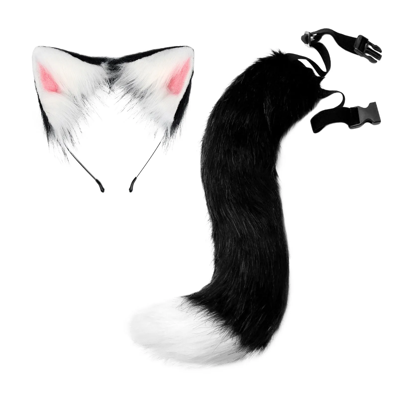 New Fox Cat Ears Therian Headwear Fluffy Animal Ears Headband Ears Hair Hoop Tail Set For Halloween Party Cosplay Accessories