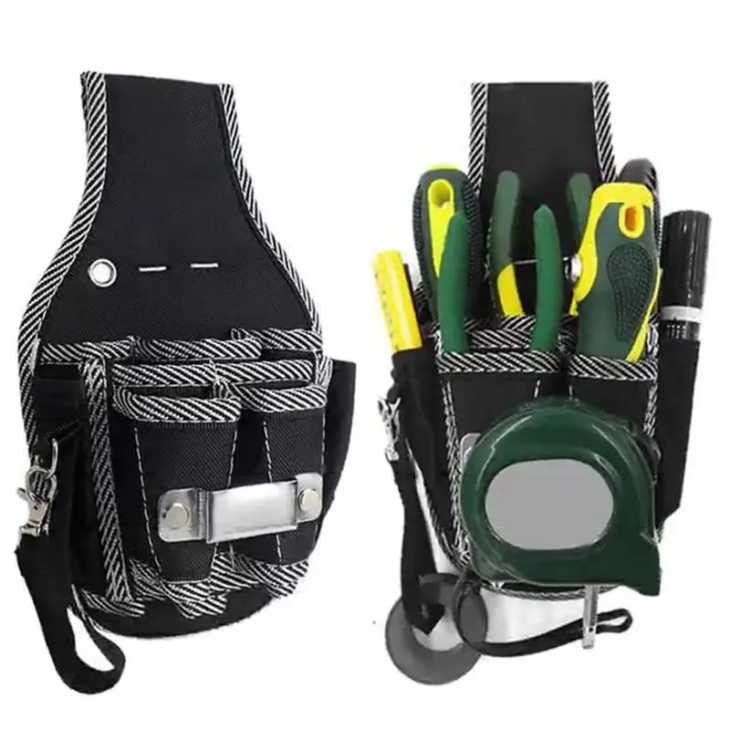 AT16 Canvas Tool Bag Carpentry Waist Bag Small Black Oxford Cloth Electrician Bag Hardware Tool Waist Bag Belt
