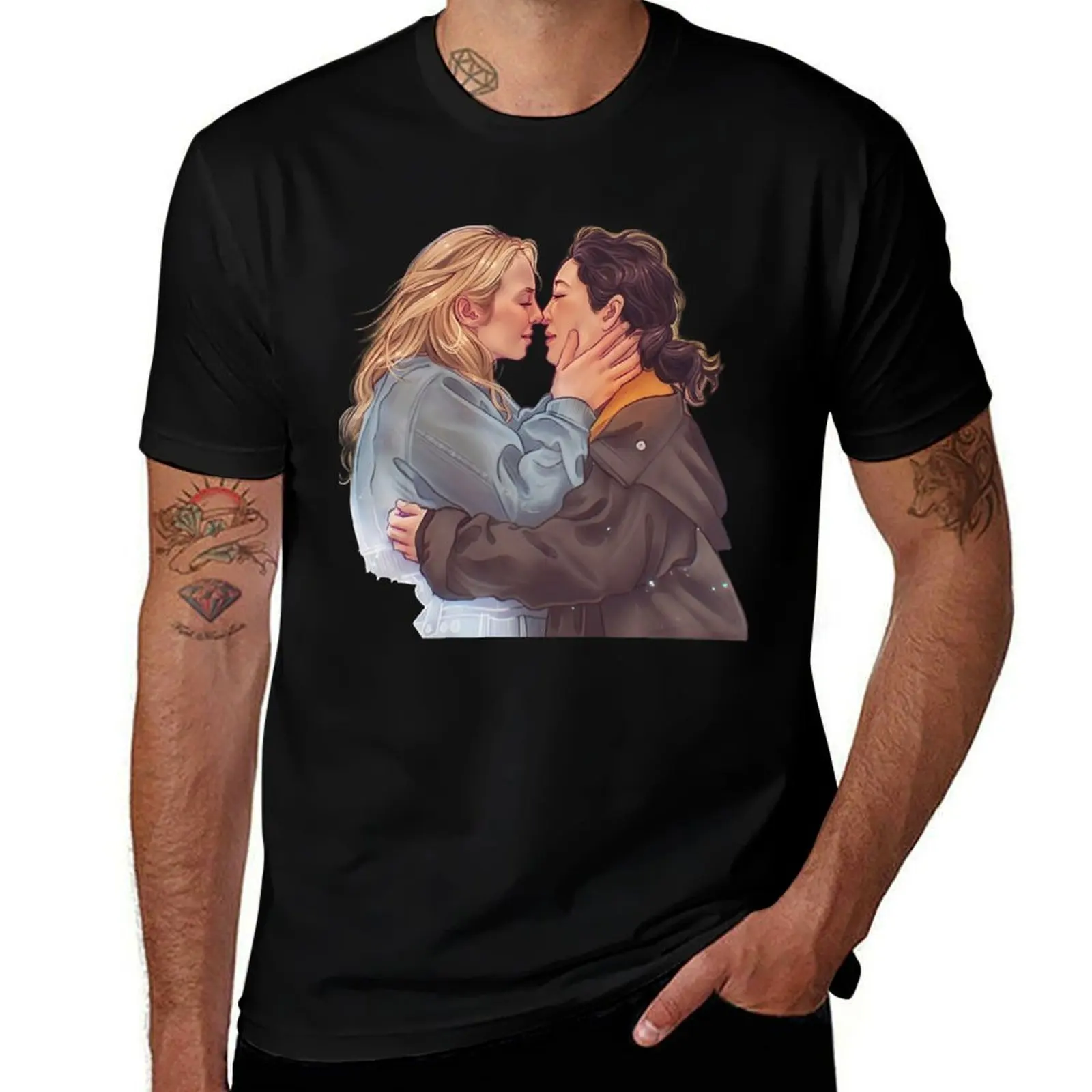 Killing Eve Villanelle and Eve the kiss T-Shirt man graphic t shirt T-Shirt