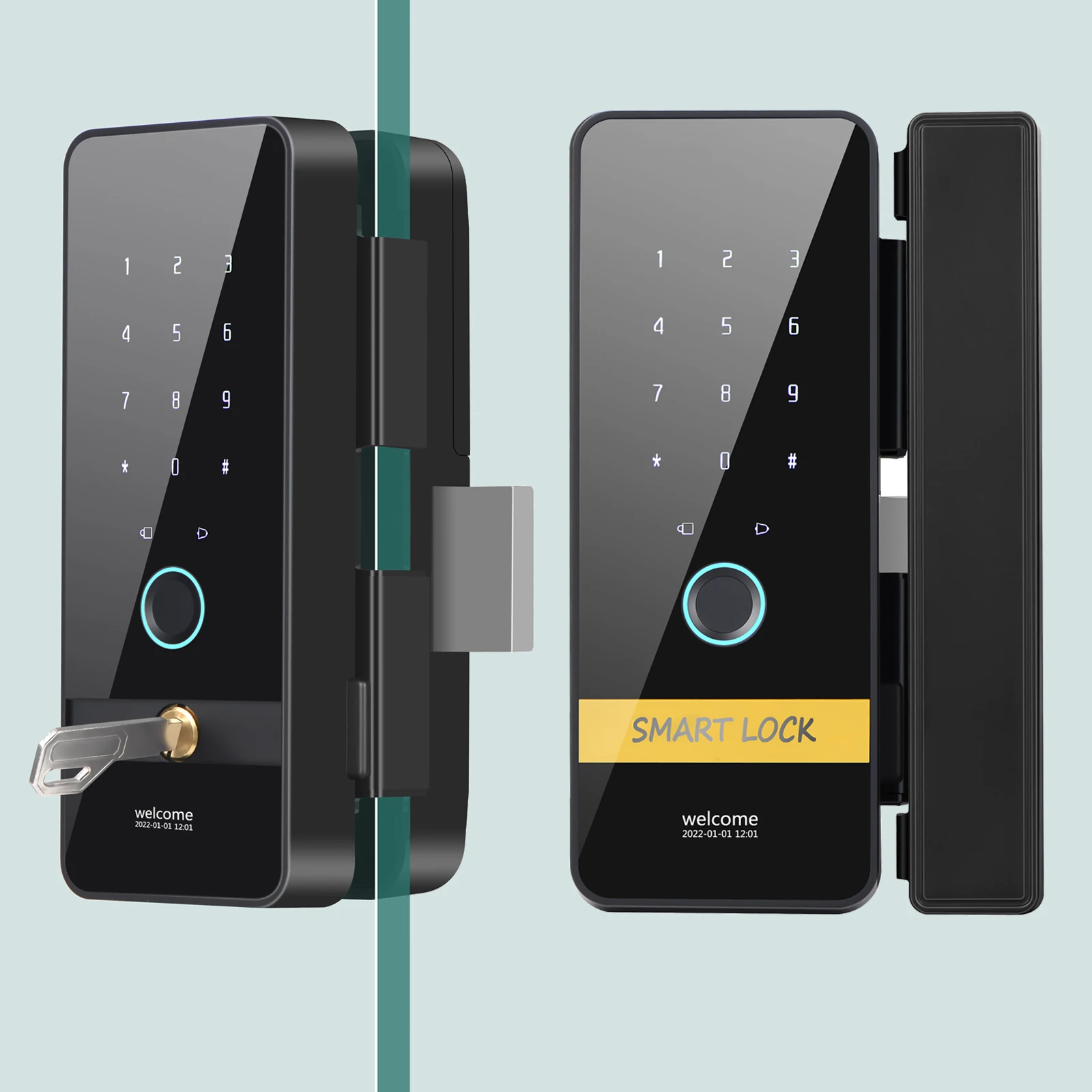 Commercial Security Smart Lock With Fingerprint Reader APP Control Digital Glass Door Lock With Key Backup For Commercial Spaces