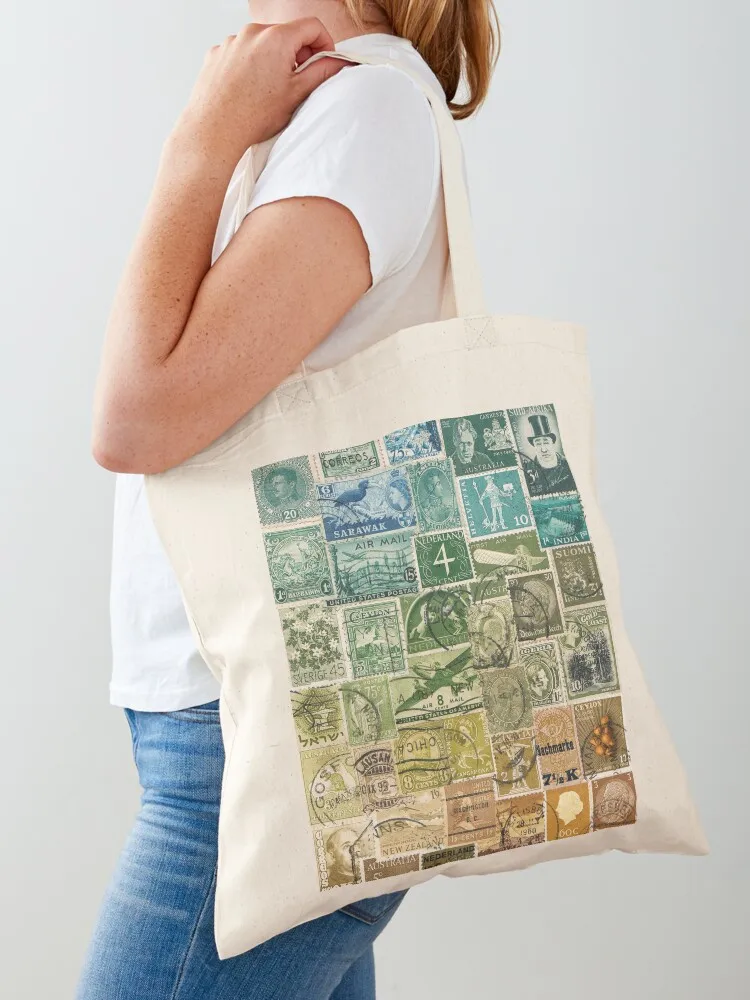 

Woodland Colours Postage Stamp Collage Tote Bag tote bag custom sacs de shopping Women bags tote bag university