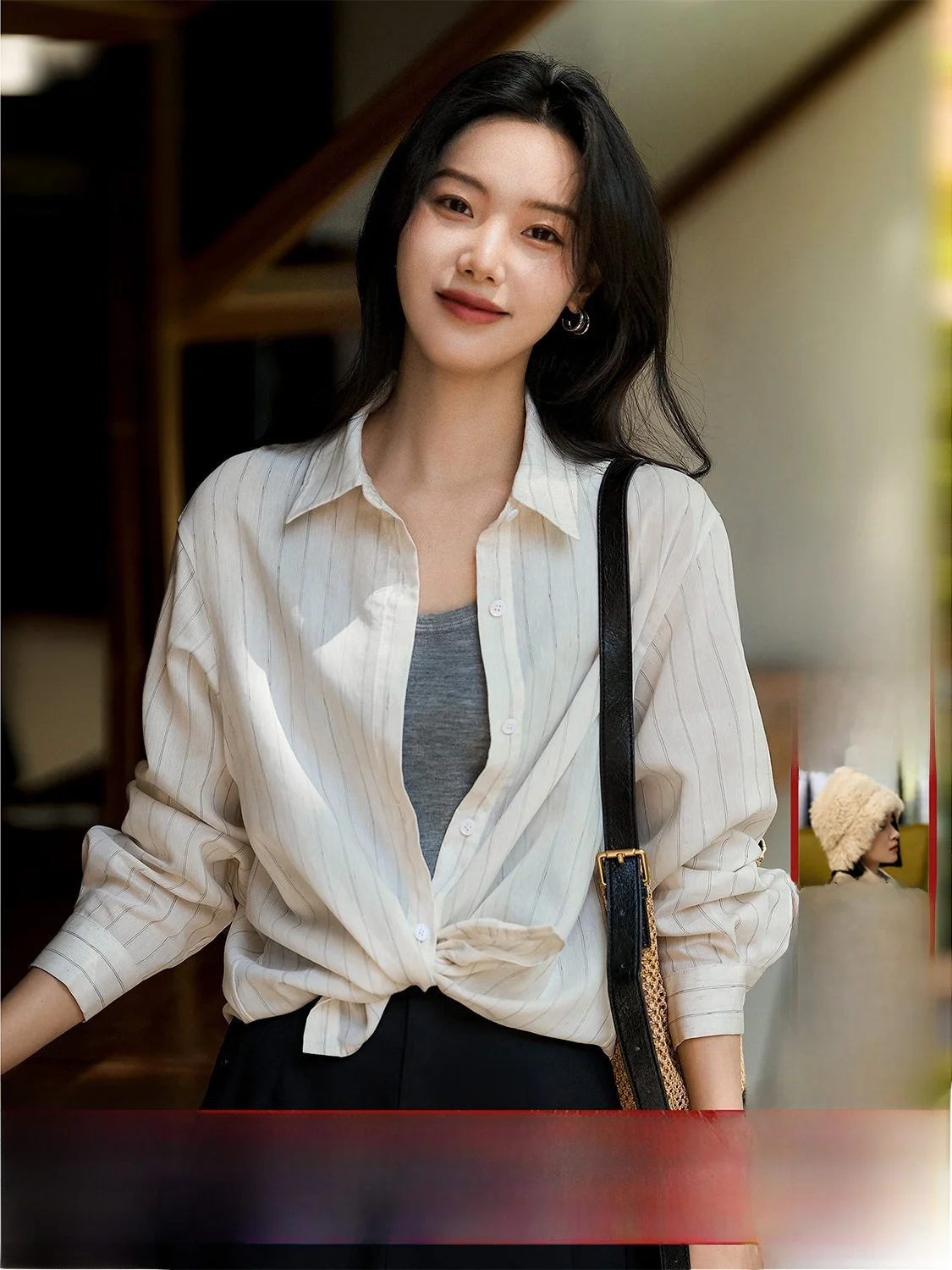 

Удобная полосатая женская осенне-весенняя верхняя одежда Long Sve irt, два цвета в наличии, фланелевая ткань Xhange Commute Sle