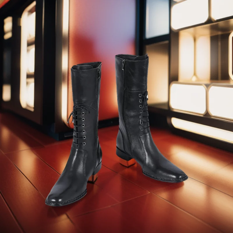 Autumn Show Luxury Men's Boots Top Layer Leather Over the Knee Leisure time Singer Youth Shoes Men's Naked Heel  Boots