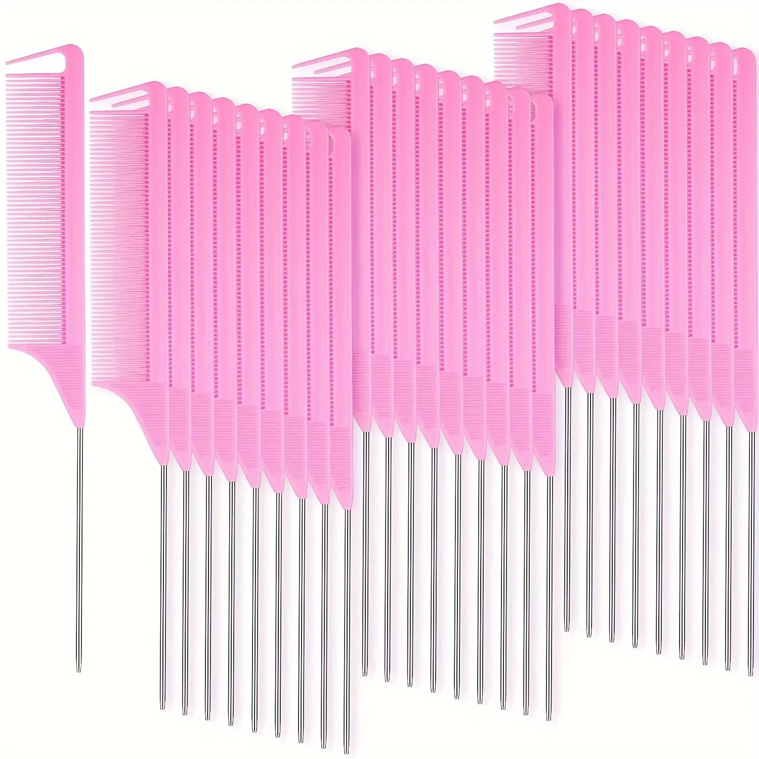 30 piece pointed tail comb set, suitable for hairstyle design, plastic comb teeth and metal handle, heat-resistant combing comb