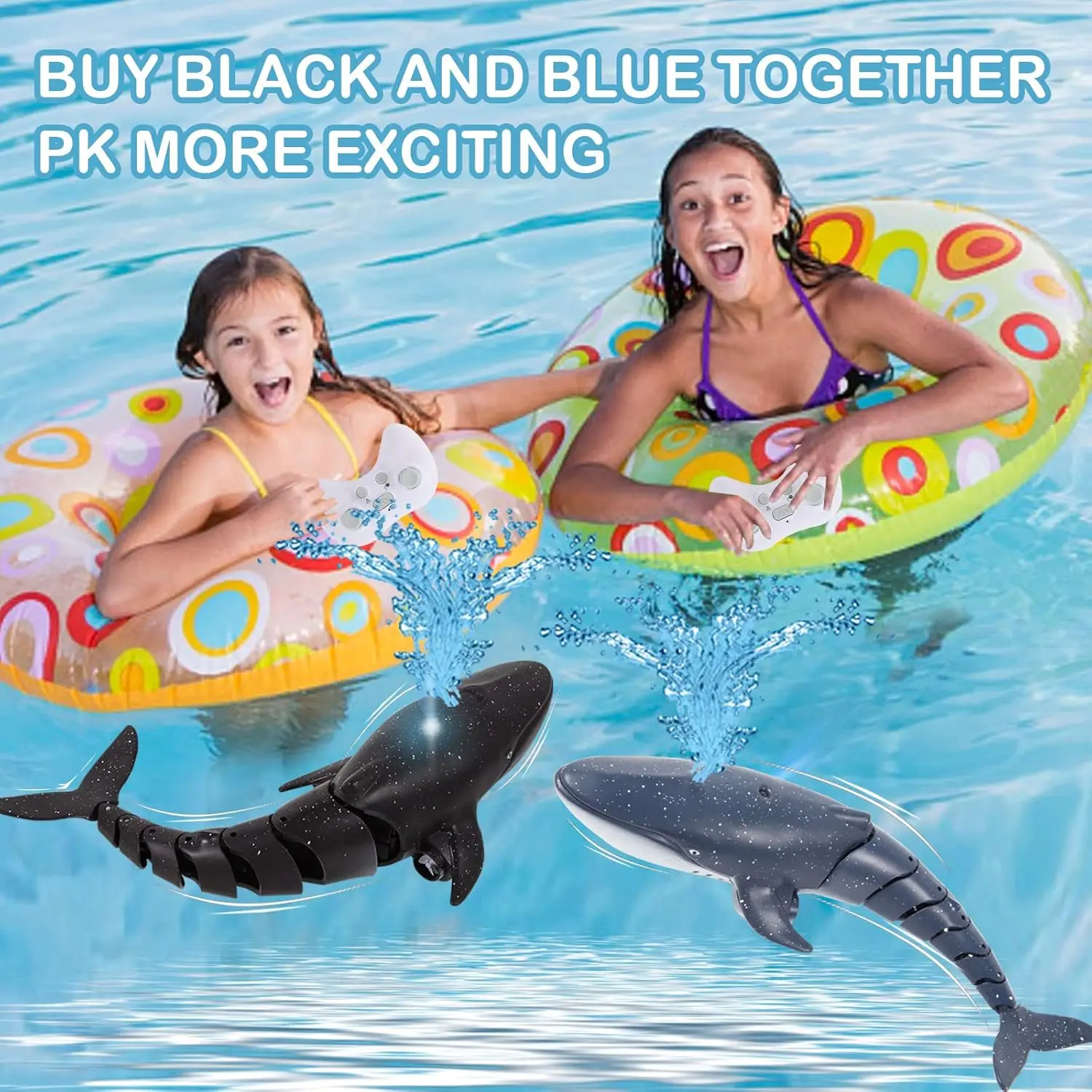 RCクジラザメリモコンボート - プール/バスタブ/ウォーターパーク用おもちゃ、理想的な子供用水遊びギフト