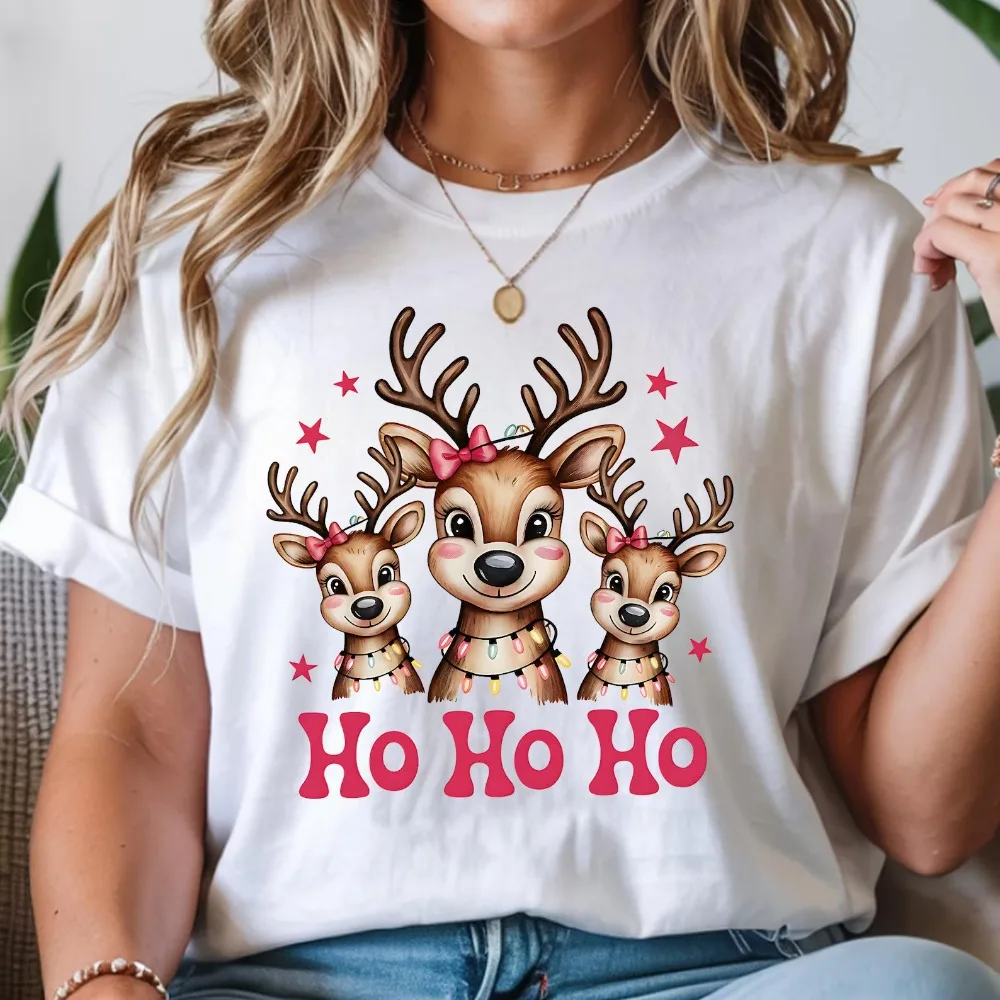 

2026 New HOHOHO Cute Reindeer Christmas Holiday Gift Apparel Christmas Men Women Unisex Tshirt Casual Daily Life Tee Xmas Tops