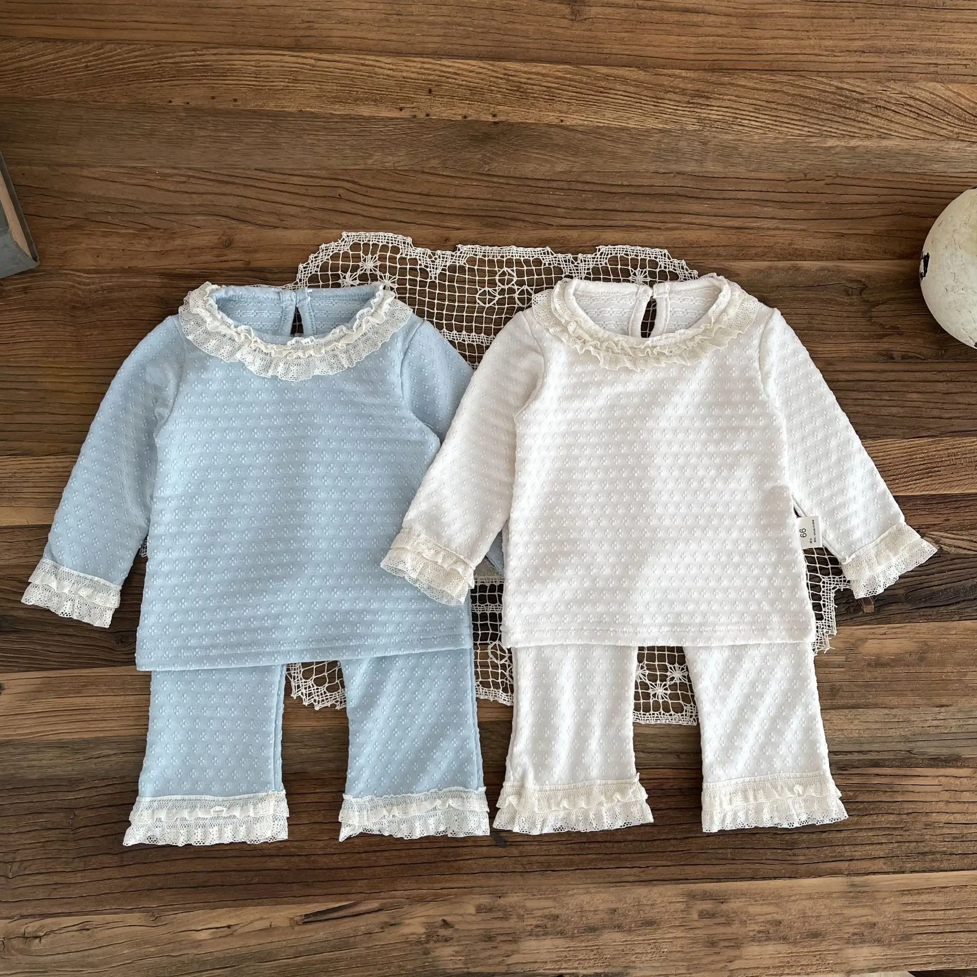 Autumn New Baby Long Sleeve Clothing Sets Toddler Girl Lace Tops+ Flared Pants Infant Girls Princess Style Two Piece Outfit Set