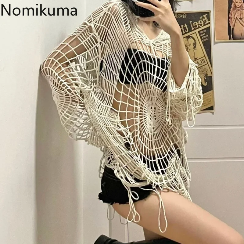 Nomikuma Veste Femme Spring Autumn Hooded Irregular Hole Hollow Out Jackets for Women 2022 Harajuku Punk Style Street Coat Women