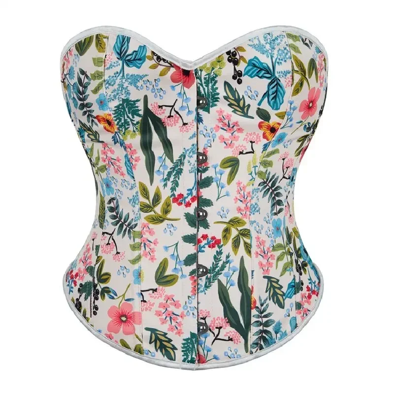 

Fashion Print Corset Top Bustiers Overbust Satin Sexy Victorian Corsets Corselet Brocade Vintage Style Women Plus Size