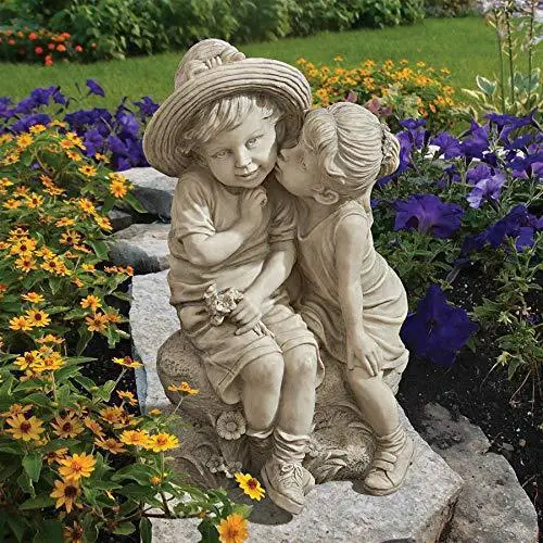 

‌Resin Love Bench Statue - White Youth Art Decor, Romantic Garden Ornament, Couple Gift for Home