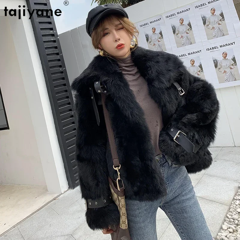 Tajiyane Pelzjacke aus natürlicher toskaner Wolle für Damen, kurzer echter Pelzmantel, Damenbekleidung, 2023, Wintertrend, Pelzmäntel und Jacken