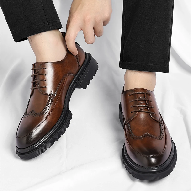 

Men Derby Shoes PU Thick Bottom Comfortable Classic Business Men Shoes Size 38-48