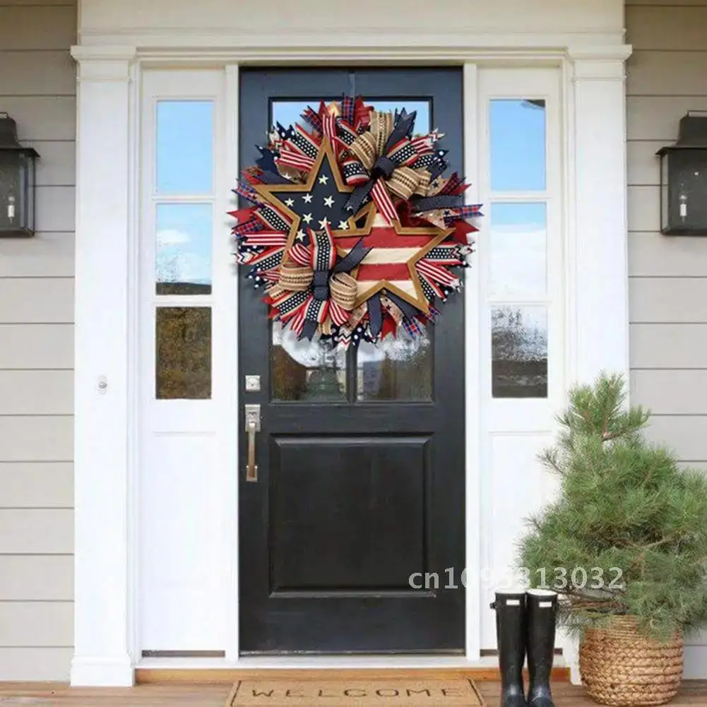 

40cm Diameter Independence Day Door 4th Of July Front Garland Party Patriotic Festival Decor USA Flag Supply Wreath Celebration