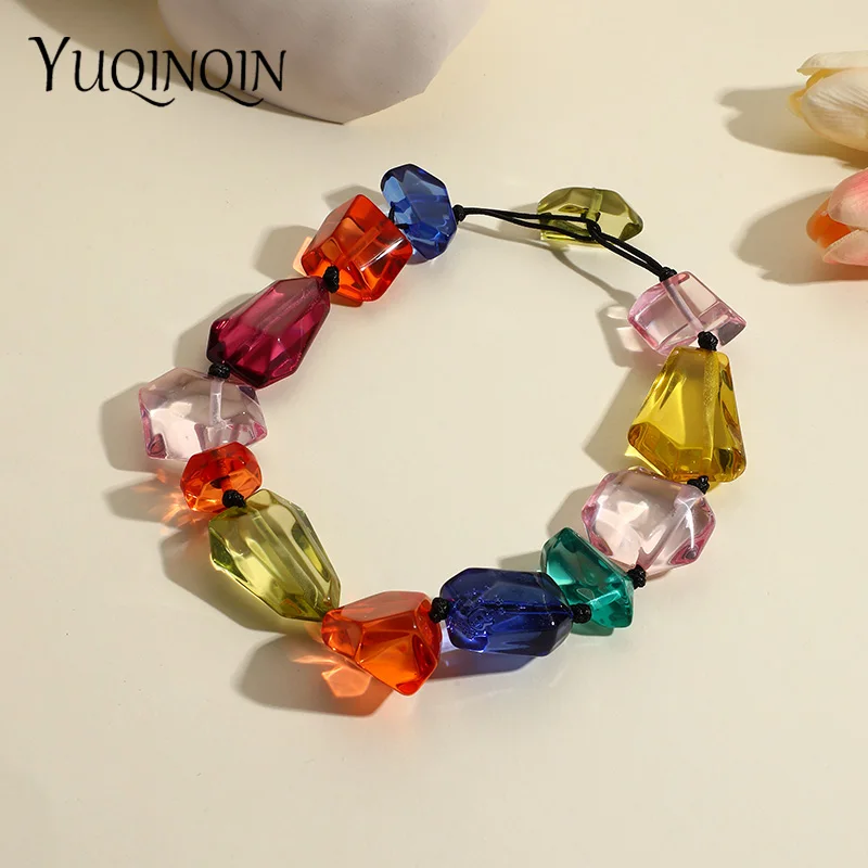 Cute Candy-colored Transparent Resin Beads Necklaces for Women Beaded Chain Choker Necklace For Girls Fashion Jewelry Party Gift