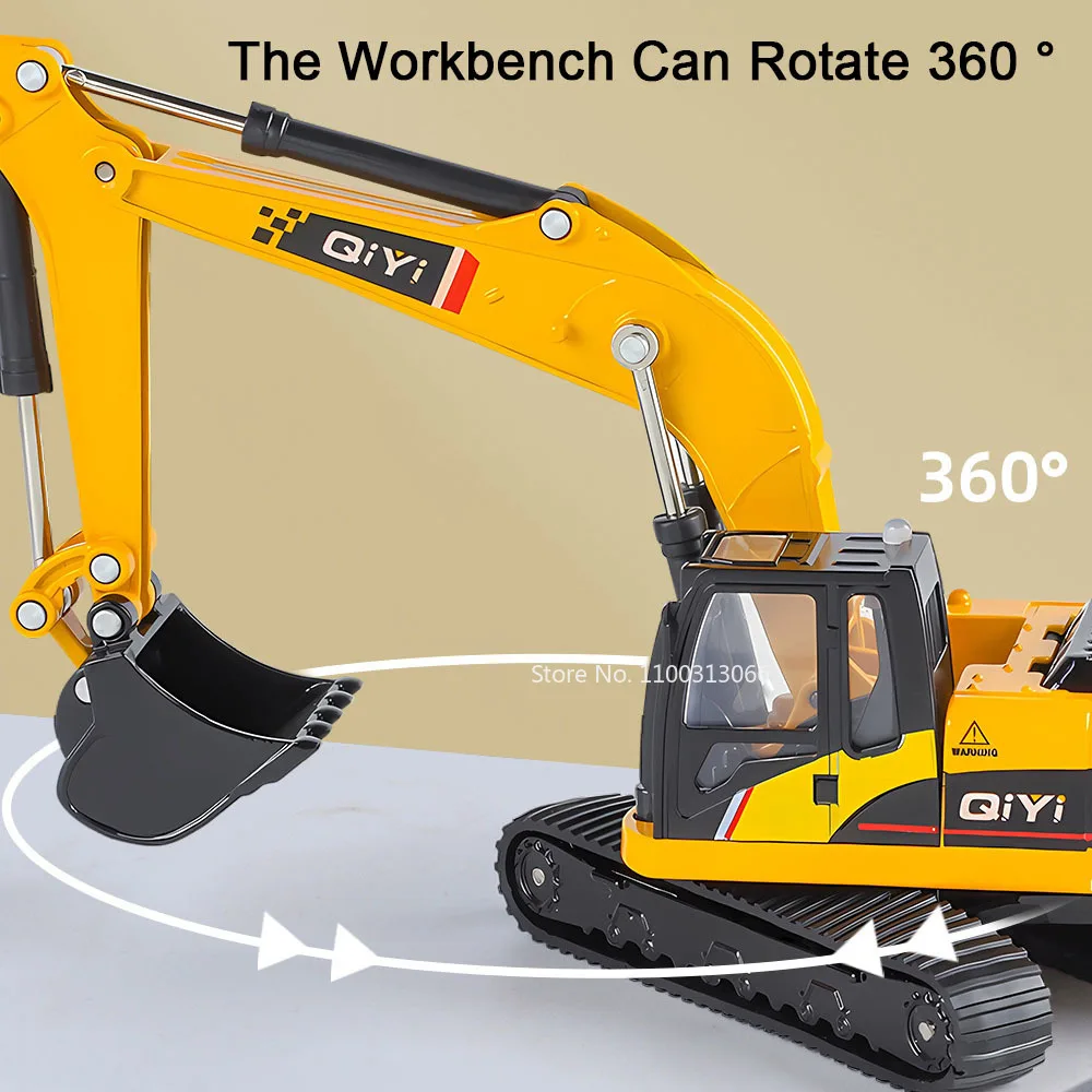 1:48 Flatbed Truck Mounted Excavator Toys Cars Miniature Models Alloy Diecast with Light Music Engineering Car Child Adult Gifts
