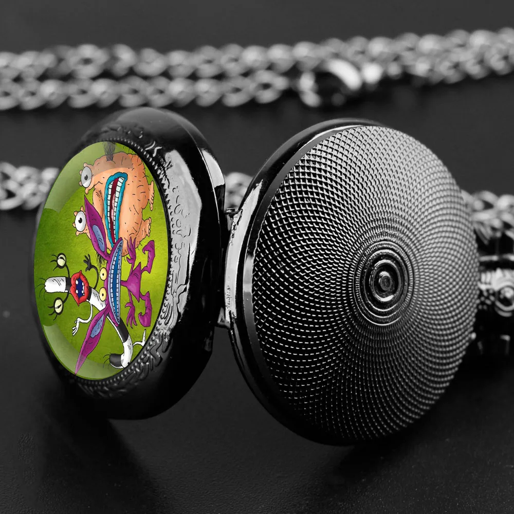 Cartoon Glass Dome Quartz Pocket Watch Arabic Numeral Dial Necklace Pendant Clock for Men Women Kids