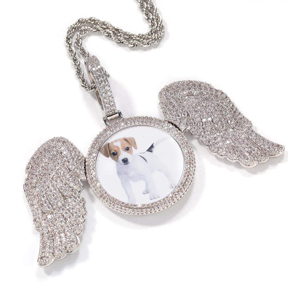 Angel Wings Large Photo Frame Pendant Full Of Zircon Jewelry Hip-Hop Necklace Jewelry