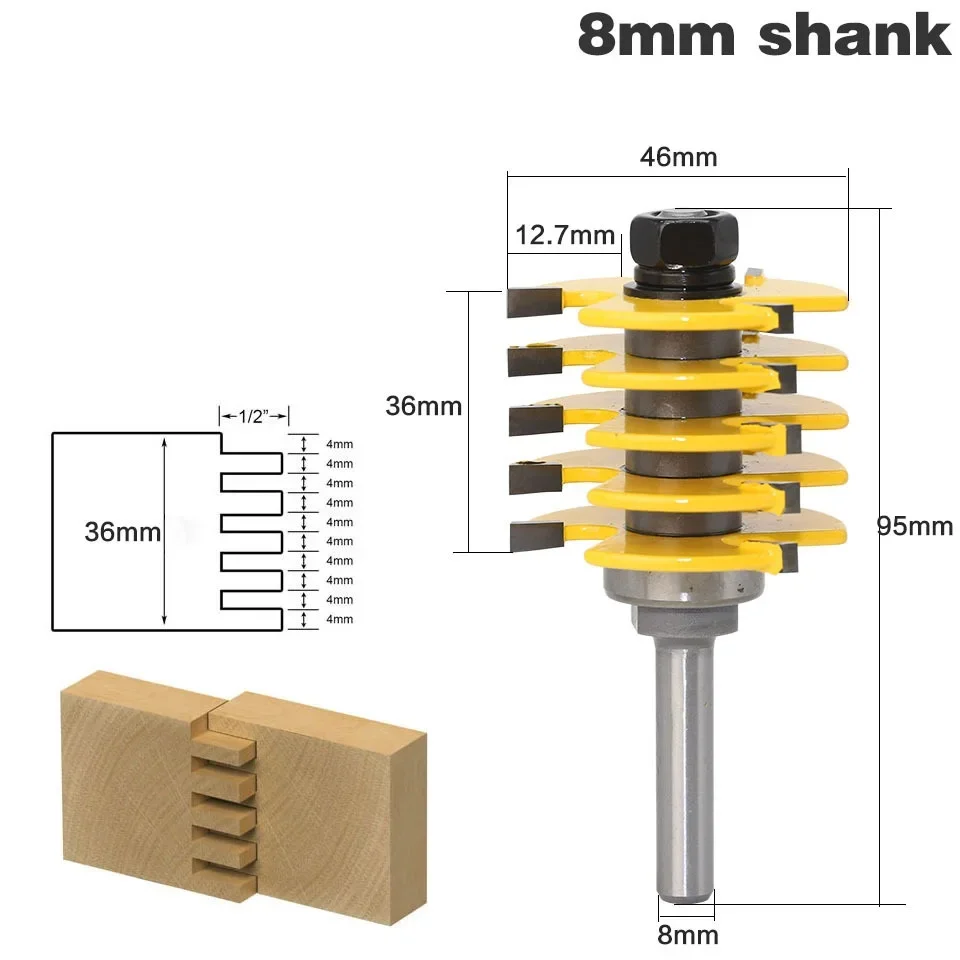 1pc Box Joint Router Bit - Adjustable 5 Blade - 3 Flute - 8