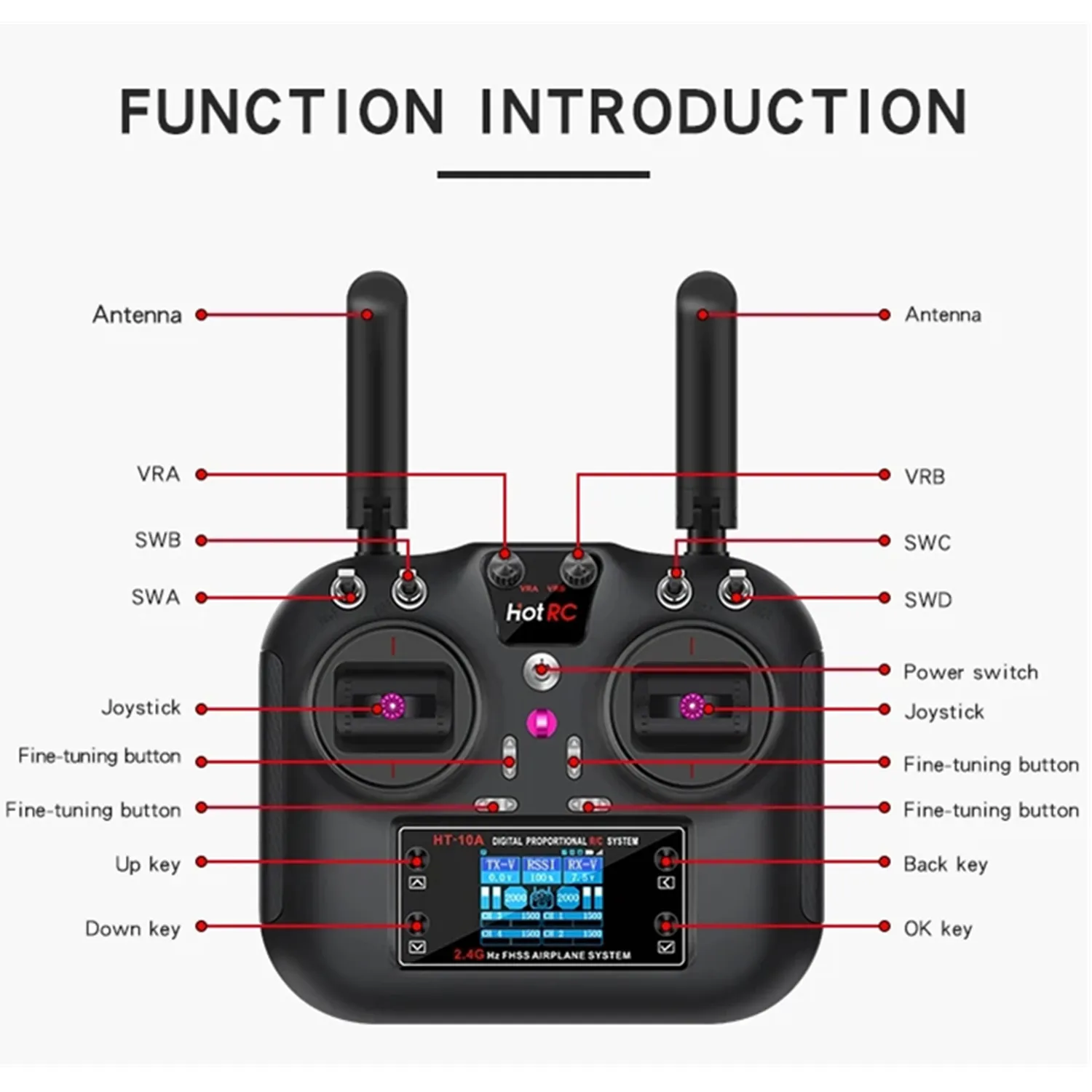 Rc hotrc HT-10A transmissor de controle remoto 2.4g 10ch com receptor de caixa F-10A para tanque de navio de carro de aeronave rc