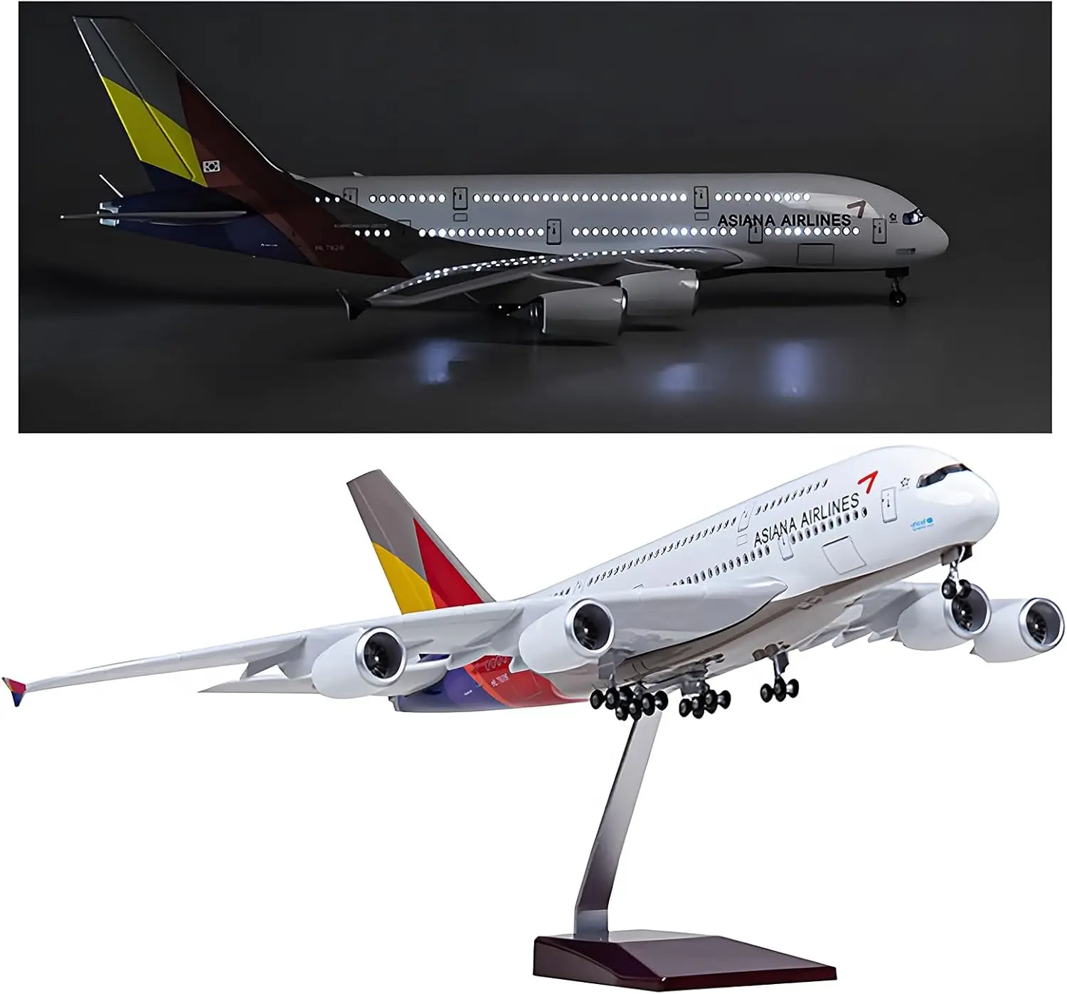 

For Asiana A380 Aircraft Model 1/160 Scale Aircraft with Led Lights and Wheels Airplane Souvenir Plane Toy Aviation Enthusiast