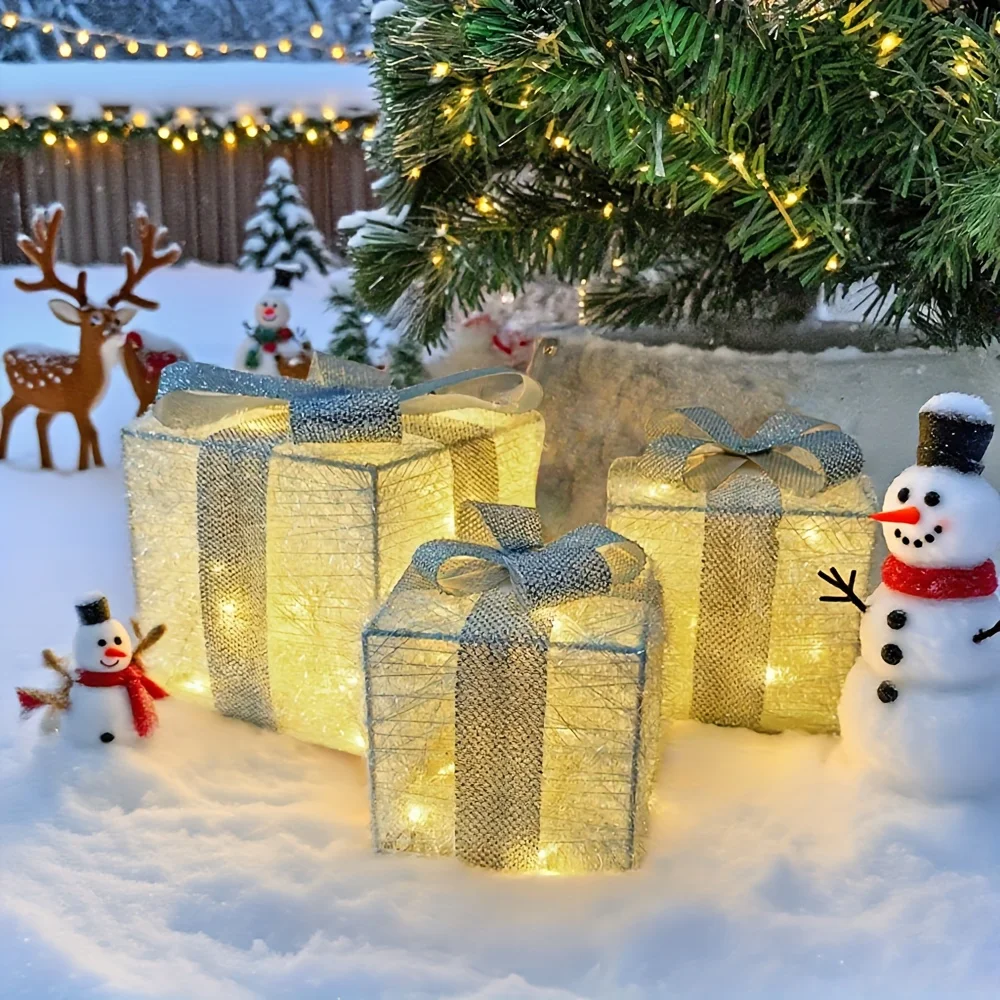 2025 Christmas light-up gift box decoration ornaments Christmas celebration party atmosphere decoration (batteries not included)