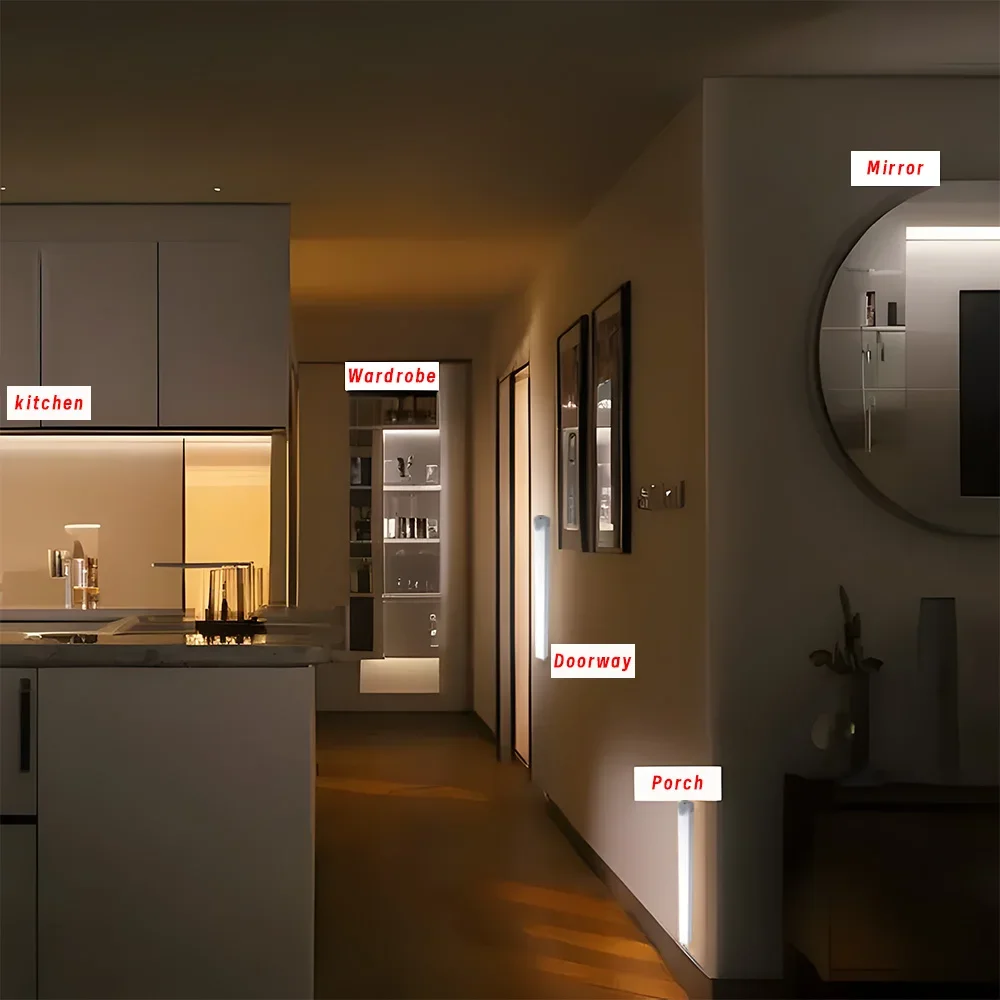 1PC Motion Sensor Light Wireless LED Night Light Type C Rechargeable Light Cabinet Wardrobe Lamp Staircase Backlight ﻿