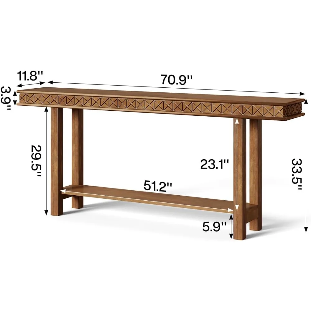 طاولة كونسول خشبية عتيقة مع رف تخزين، بطول 70.9 بوصة للمدخل وغرفة المعيشة خلف الأريكة