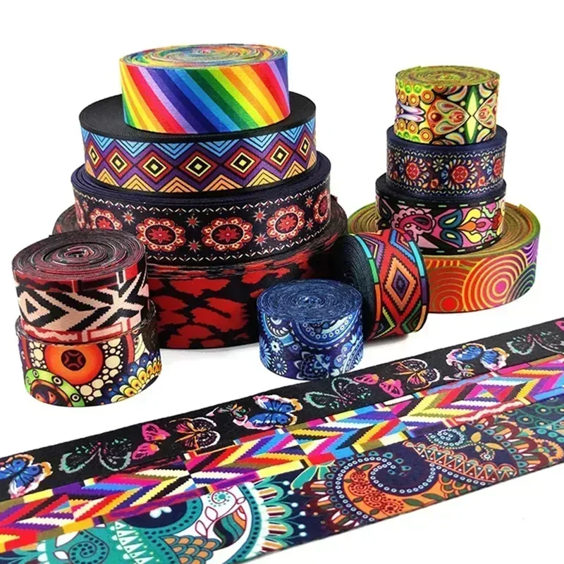 2M 38/50mm Ethnic Jacquard Webbing Print Nylon Lace Ribbon Bag Strap Tape Belt Sling Clothing Decoration Band Sewing Accessories