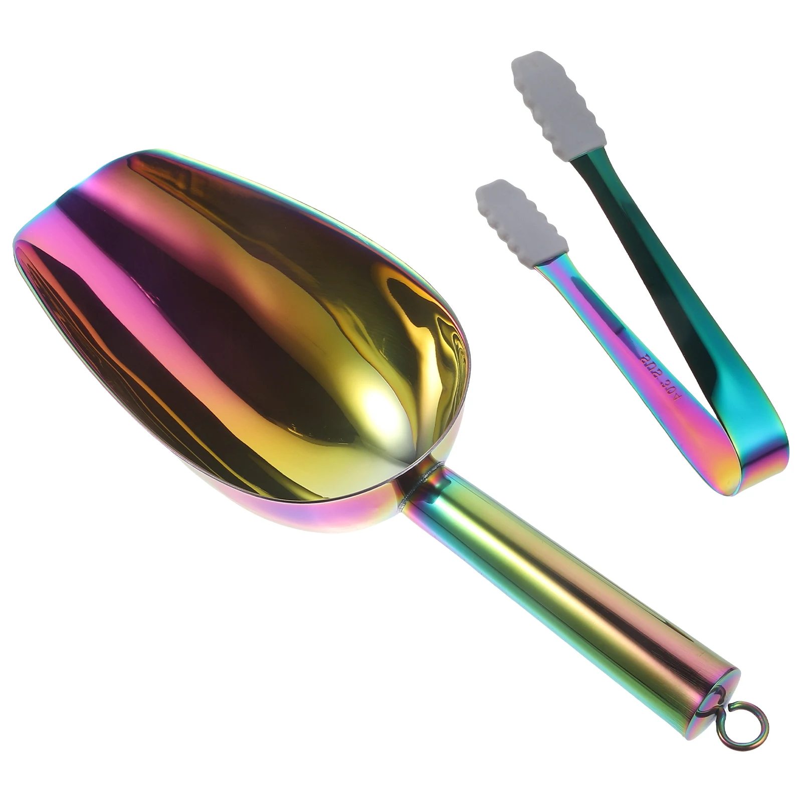 

1 set Stainless Ice Scoop Tongs Silicone Restaurant Kitchen Scoop Head Anti Slip Kitchen Bar Restaurant Grains Rice Shovel Tool