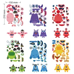 6/12Sheets Children DIY Monster Puzzle Sticker Funny Face Expression Assemble Jigsaw Stickers Kids Educational Toys Boys Gifts