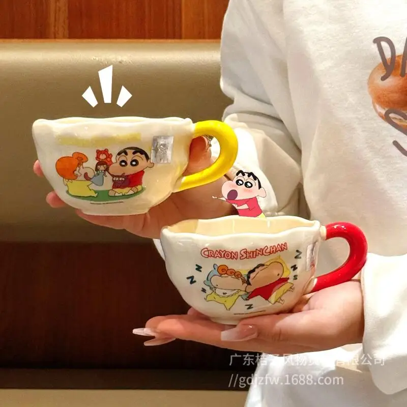 Kawaii Crayon Shin Chan Ceramic Mug Cute Cartoon Breakfast Cup Home Office Water Cup Portable Coffee Drinking Mug Daily Use