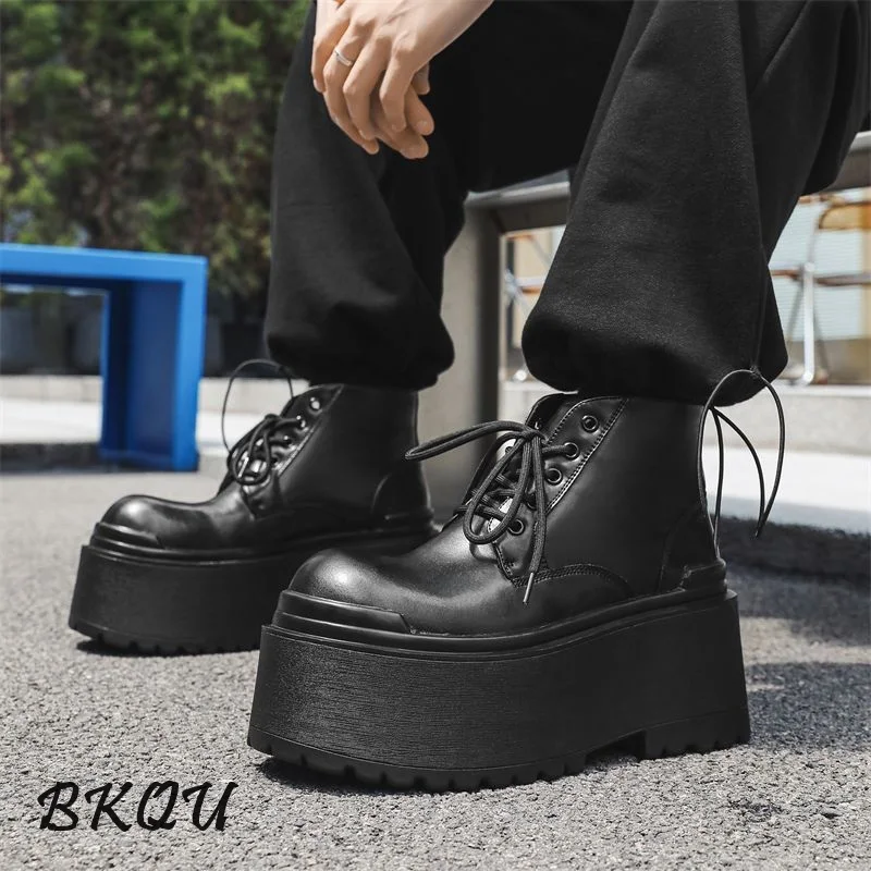 

BKQU Fashion Show Thick-soled Increase 10CM Derby Shoes Male Hair Stylist Platform Shoes Small High-grade Sense Big Head Shoes