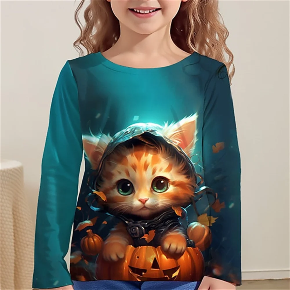 

2023 Fashion Girls' Autumn Clothes for Children from 8 to 14 T-Shirts Cartoon Print Kids Long Sleeve Tops Cute Things for Girls