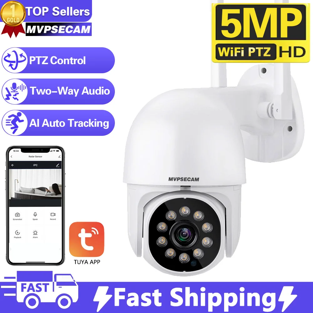 

Tuya Smart Life 5MP PTZ Wifi IP Camera Outdoor 4X Digital Zoom AI Human Detect Wireless Camera P2P Audio Security CCTV Camera