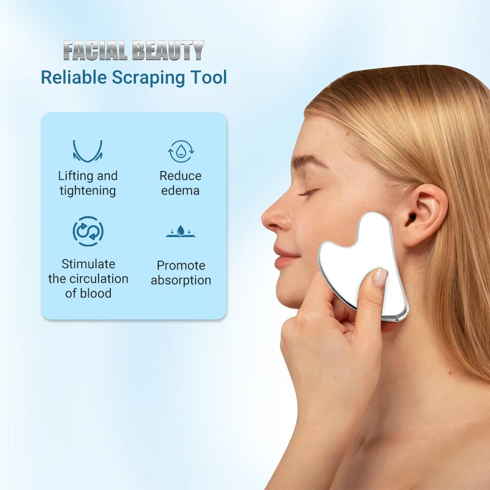 2/1 قطعة غوا شا الفولاذ المقاوم للصدأ الطبيعي مكشطة مدلك العناية بالوجه جواشا مجلس الوجه مدلك مجلس شكل قلب الجسم الاسترخاء #2