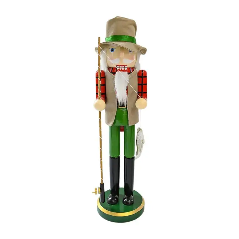 Fisherman Nutcracker Figurine Nutcracker Ornaments Wood Fisherman With Fishing Rod Christmas And Halloween Decoration Accessory