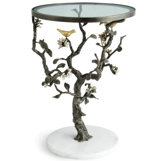 Decorative Mosaic Style Aluminum Sofa Side Table Glass Top White Marble Base Italian Modern Standard Quality