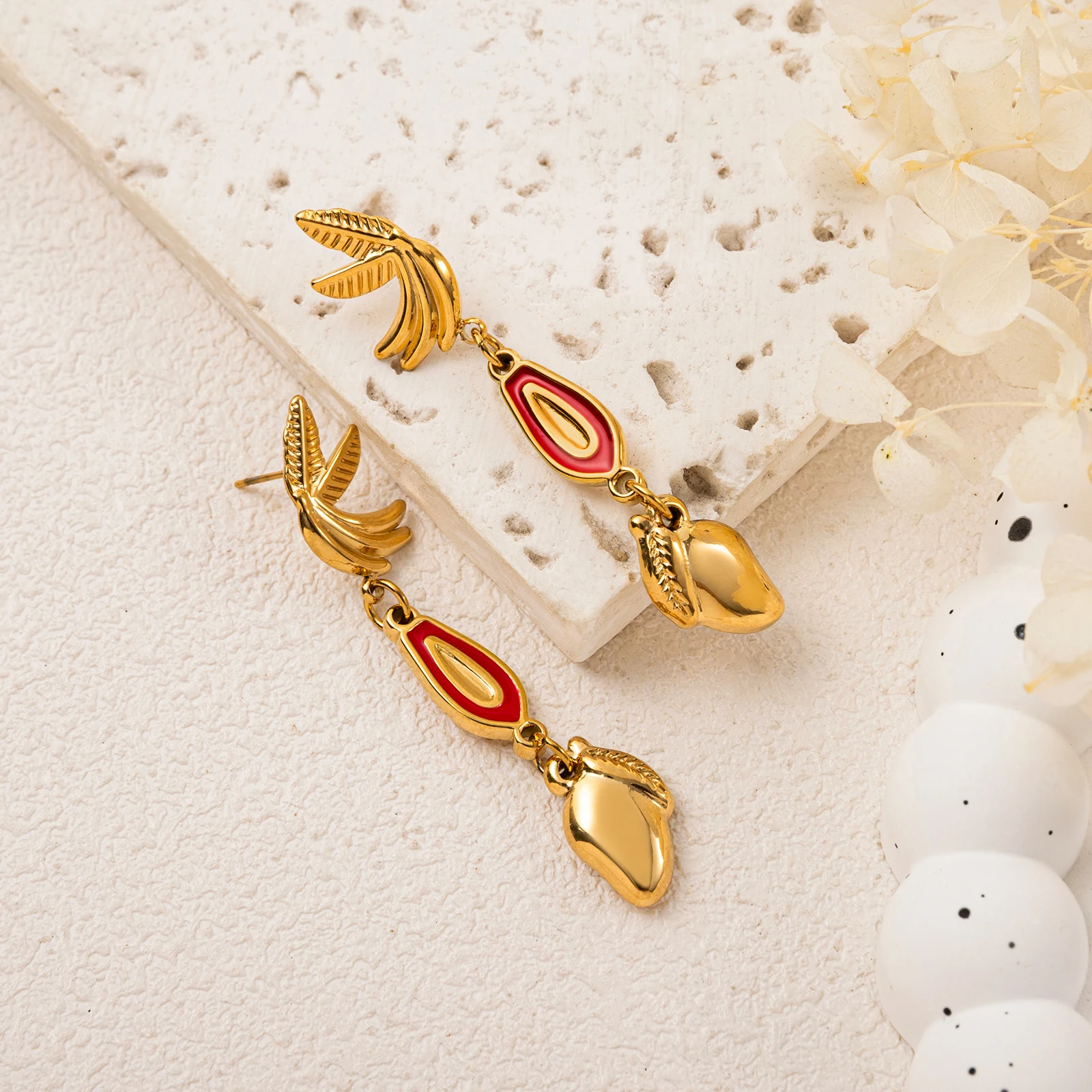 

Fashionable new high end tropical fruit banana earrings for women stainless steel jewelry