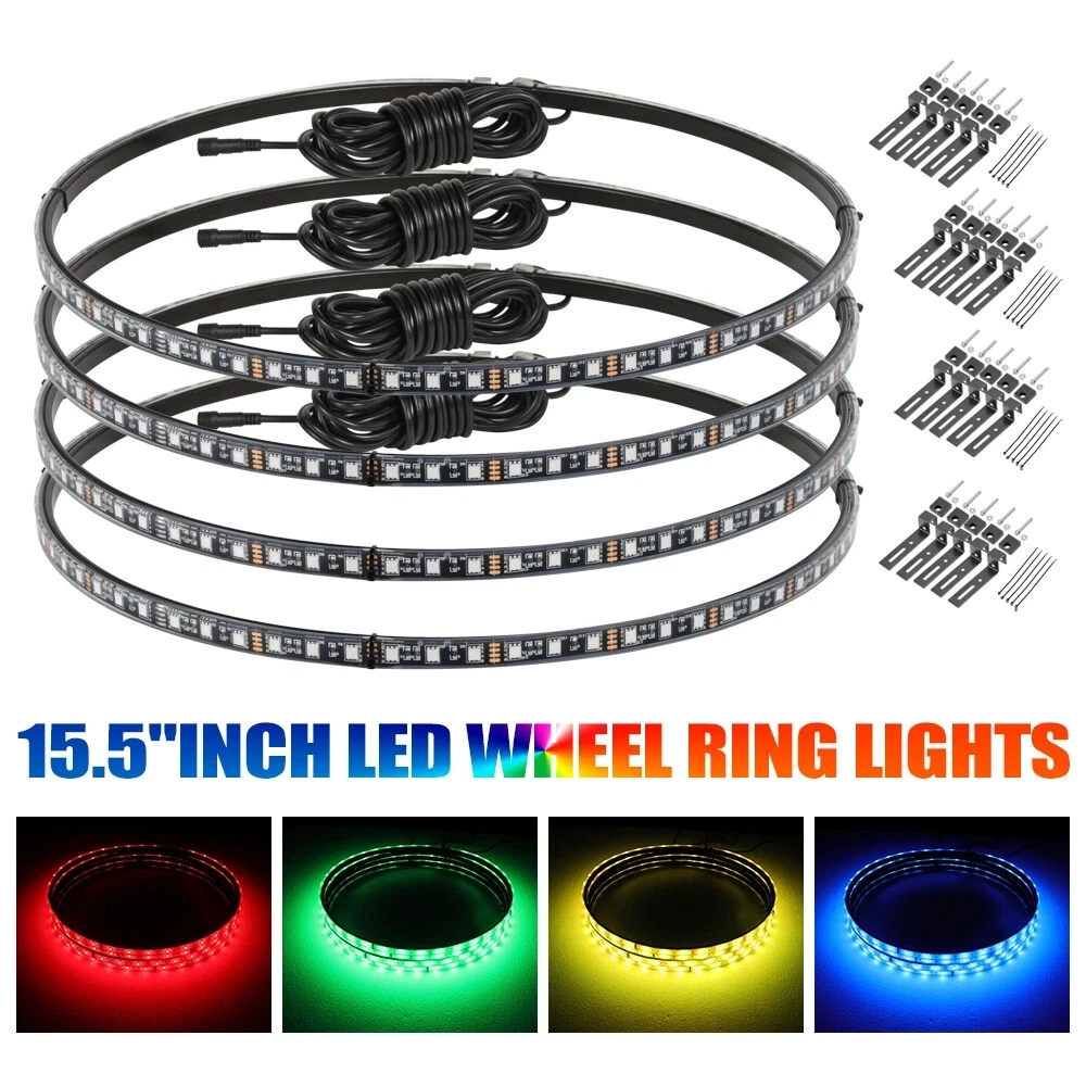 

Pack of 4 15.5'' RGB Wheel Ring Lights LED Light For Truck Car Rim Light APP 12V Neon Lights w/ Turn Signal and Braking Function