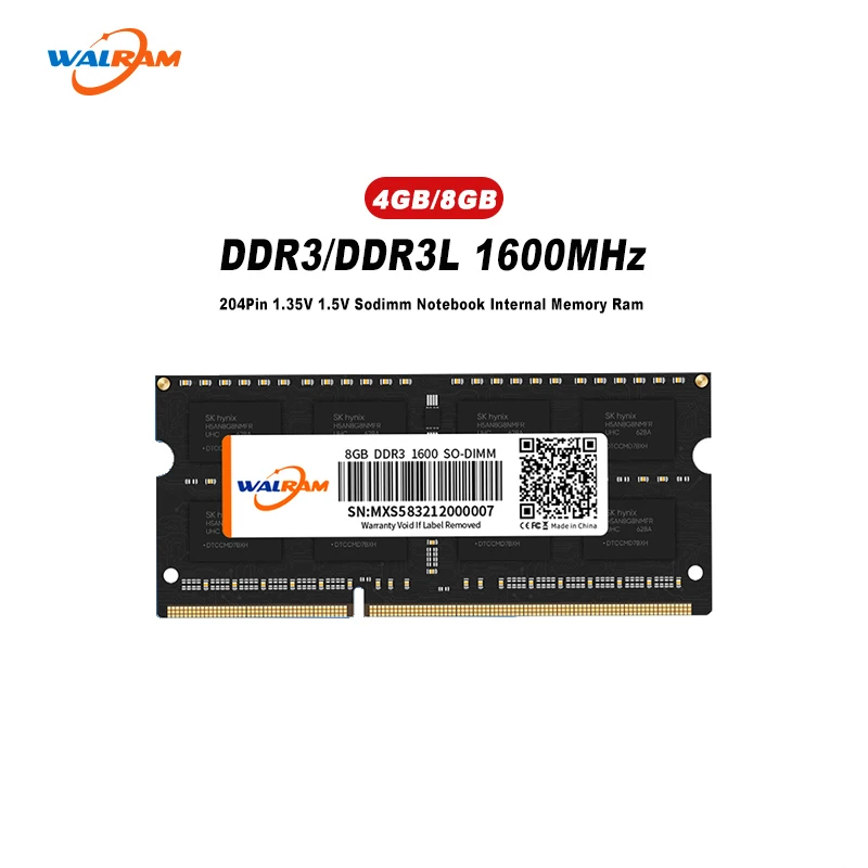 WALRAM Memoria Ram DDR3 DDR3L 8GB 1600MHz Laptop Memory PC3 10600 12800 1.35V 1.5V Internal Sodimm Notebook Memory Ram For Intel