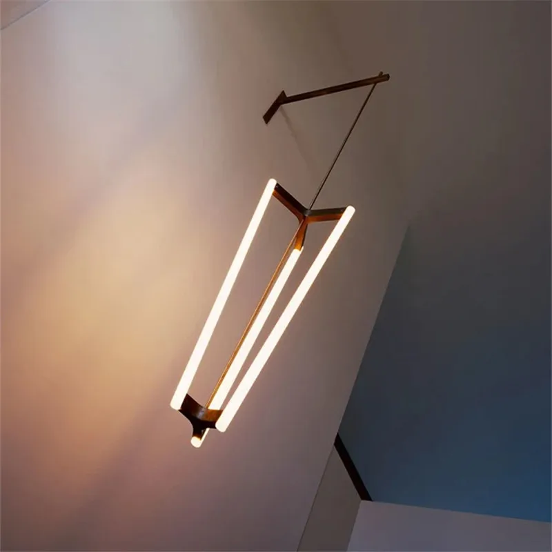 Creative LED Pipeline Chandelier Minimalist 3d model tube hanging Lights Iron Loft Living Room Art Study office Showroom Lamp