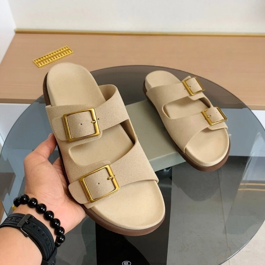 

Suede Sandals Handmade Leather Slides Luxury Brand Men's Shoes Indoor Outside Fashion Slippers Beach Garden Footwear Gifts
