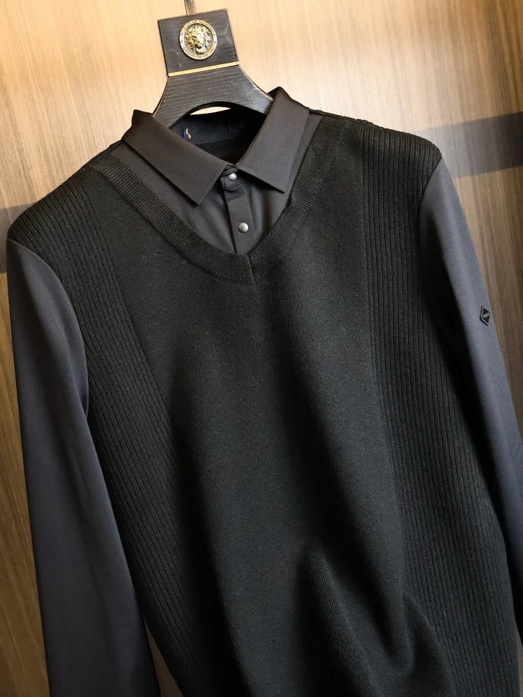 High-End Knitted  Neck Sweater Fake Two-Piece Versatile Autumn Winter Men's Fashionable Comfortable Breathable  Color