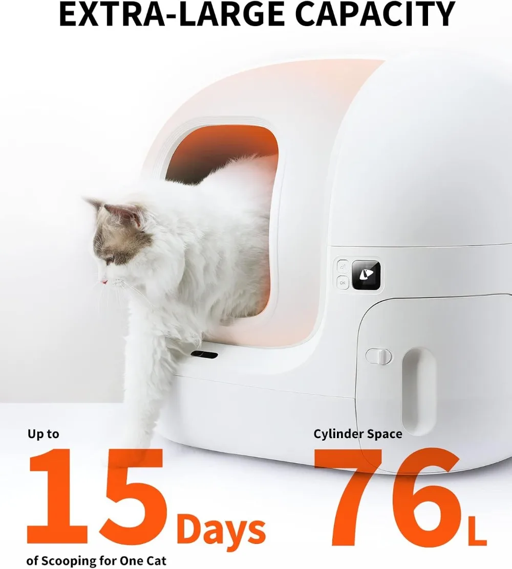 Self Cleaning Cat Litter Box, PuraMax Cat Litter Box for Multiple Cats, App Control/xSecure/Odor Removal Automatic Cat