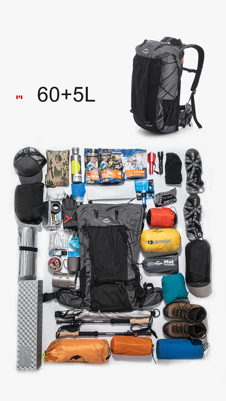 Naturehike Wanderrucksack 60+5L Große Kapazität Rock Series 2.0 Outdoor-Sporttasche Camping Klettern Reise Wasserdichter Rucksack – Detail 2