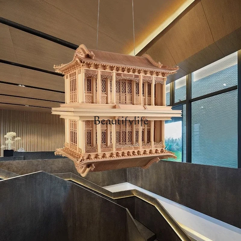 

LXRolling shed Xiesheng Chinese Zen ancient architectural model Finished wood craft decoration Sales office pendantSSS