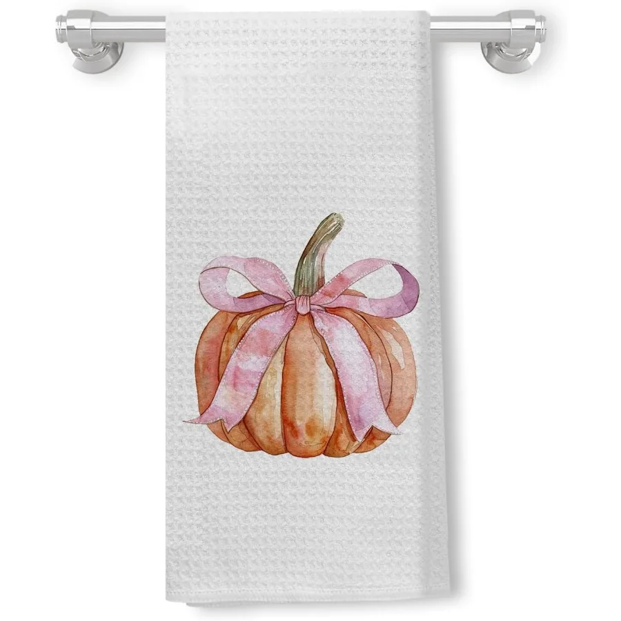 

Осенние кухонные полотенца с тыквой, розовые кокетливые полотенца с бантом для ванной комнаты и кухни 16x24 Ihes