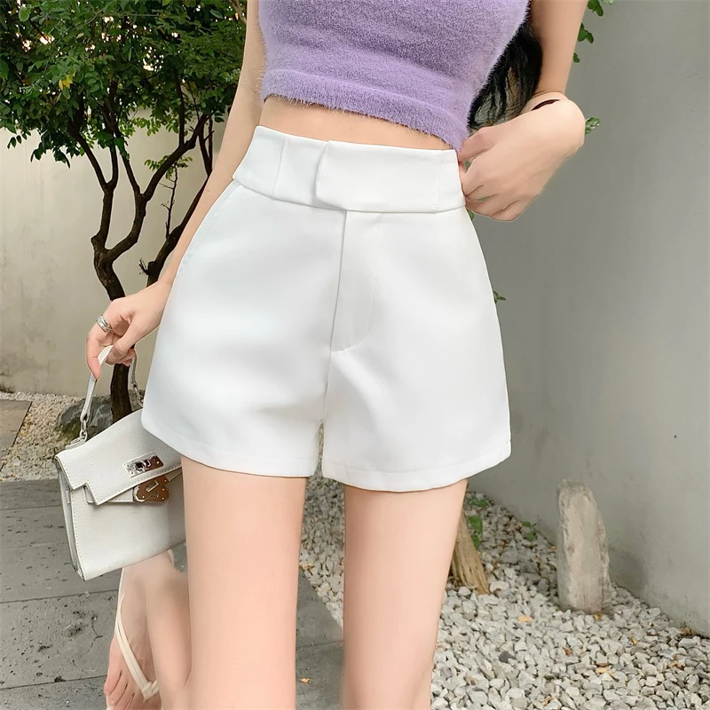 MEXZT Elegant White Suit Shorts Women Y2K Streetwear Black A Line Wide Leg Shorts Sexy Club High Waist Slim Hot Short Pants New