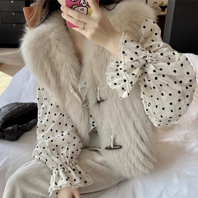 2024 Haining Fur  Winter New Fox Fur Vest Encrypted Weave Youth Style Coat Girl